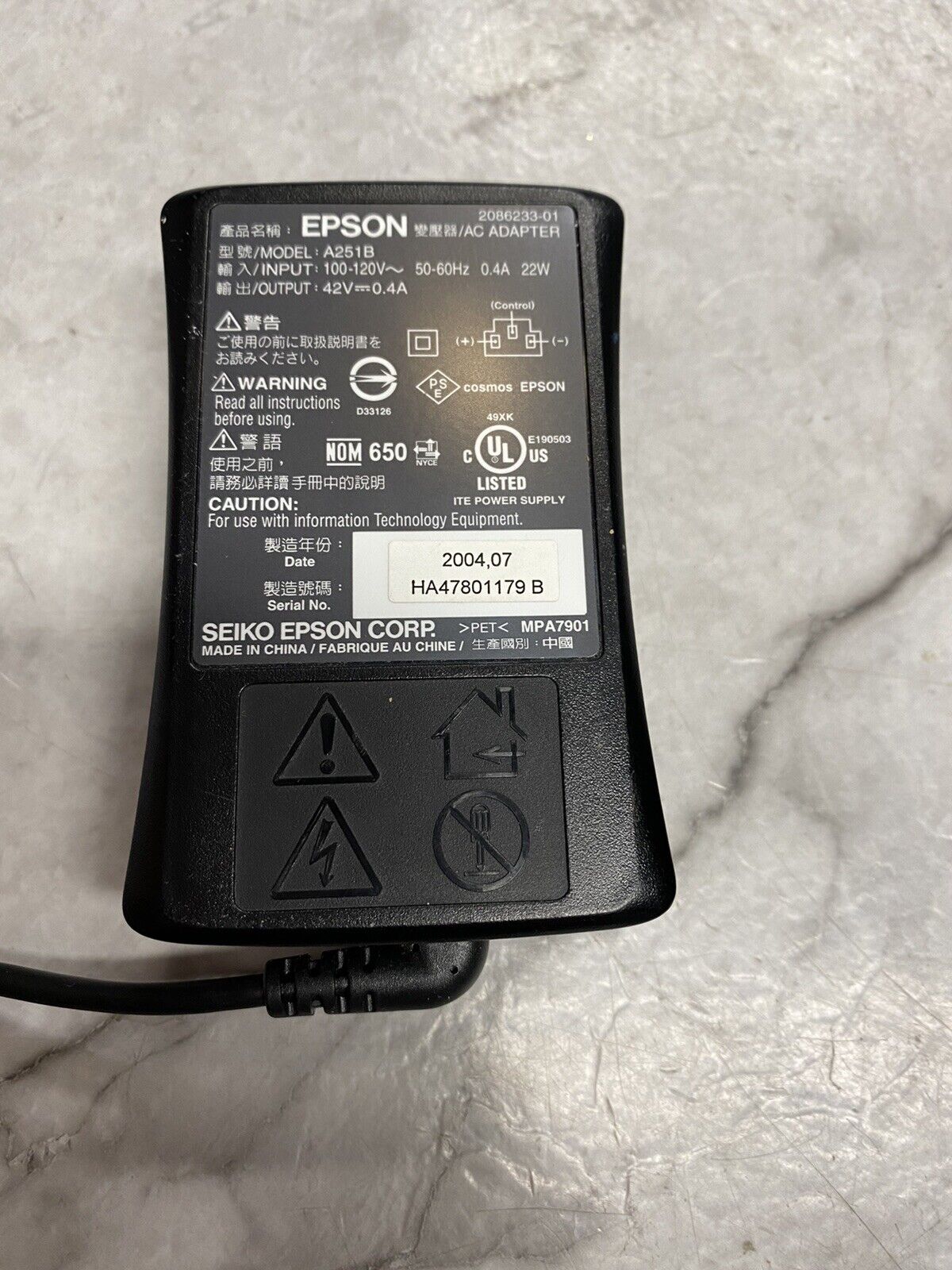 *Brand NEW*Genuine Epson PictureMate A251B 42V 0.4A 22W AC Adapter 2086233-01 POWER Supply